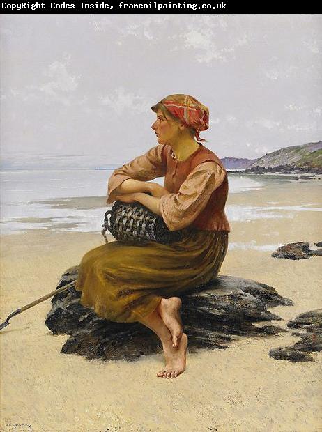 August Hagborg Sittande ostronplockerska pa stranden